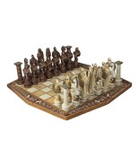 Chess Set Board Parthenon Pedestal &amp; 32 Pieces Macedonian Warriors Sculp... - £205.28 GBP