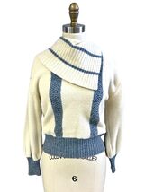 Vintage 80s El-David Angora Blue Ivory Angle Turtleneck Sweater Sz M - $34.60