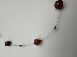 Vintage Sterling Silver Amber Turquoise Necklace 16” - £15.82 GBP