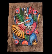 Vtg Aztec Style Painting Bark Paper Hand Painted Campos Imports Mexico Ehemera - £47.95 GBP
