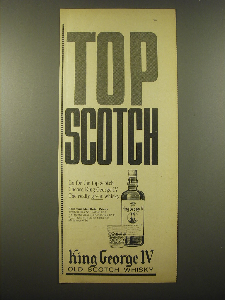 1965 King George IV Scotch Ad - Top Scotch - $18.49