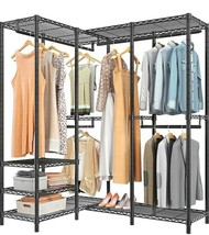 L Corner Garment Rack with Storage Shelves and Hanging Rod Bedroom wardr... - $305.64 CAD