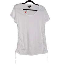 Women&#39;s Plus Size Basic White V Neck Tee with Rouching On Sides Tight Fit - $9.85