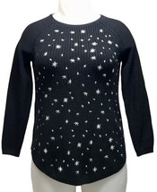 Style &amp; Co Black White Embroidery Star Petite Whimsy Pullover Sweater (M... - $19.79