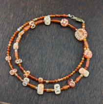 Ancient Etched Agate Bead Decorated Carnelian Beads Necklace - $138.00
