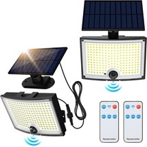 Solar Outdoor Lights 3500LM LED Flood Lights with 16.4 Ft Cable Remote Control S - £58.88 GBP
