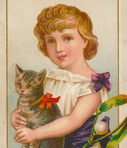 1800&#39;s Victorian Girl With Tabby Cat and Christmas Wishes - $9.00
