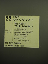 1960 The New School Advertisement - 22 From Uruguay The Atelier Torres-Garcia - £11.81 GBP