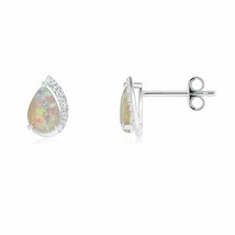 ANGARA 6x4mm Natural Opal Solitaire Stud Earrings with Diamond in Silver - £217.09 GBP+