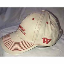 Warrior Custom Golf Baseball Cap Hat Off White Red Lettering Adj Hook Loop - £14.01 GBP