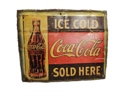 Vintage Coca-Cola Coke Ice Cold Sold Here Advertising Retro Style Metal Tin Sign - £32.55 GBP