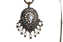 Vintage Gold Toned Faux Pearl Rhinestones Dangles Pendant Bold Statement - €10,32 EUR