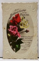 Birthday Greeting to Friend Flowers Hand Colored Real Photo Diecut Postcard H16 - £3.87 GBP