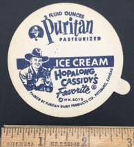 Hopalong Cassidy&#39;s Ice Cream Puritan Dairy Milk Bottle Cap 2.75&quot; Pittsburg KS - £14.58 GBP