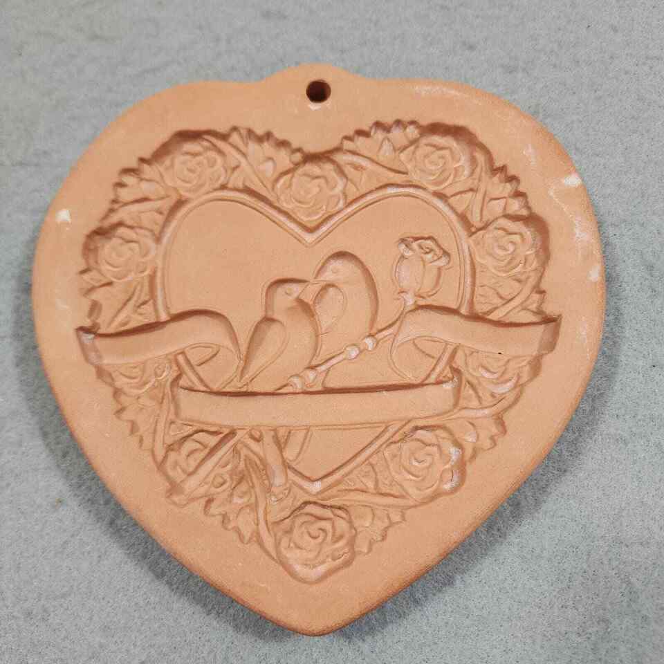 Cotton Press HEART & LOVEBIRDS Cookie Press Mold Paper Casting 1992 Vintage - £7.88 GBP