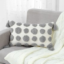 Mingbo Farmhouse Boho Grey Throw Pillow Cover 12X20 Inch, Pom Pom And, 1 Pc - $38.99