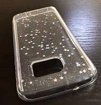 For Samsung Galaxy S7 - Hard Rubber Gummy Skin Case Cover Clear Glitter Stars - £13.36 GBP
