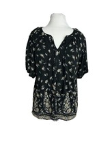Style &amp; Co Womens Blouse Size Small Black Gray Floral Lined Short Sleeve - $11.88