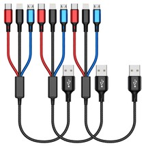 Short Multi Charging Cable, (3Pack 1Ft) Multi Charger Cable Braided 3 In 1 Charg - £15.14 GBP