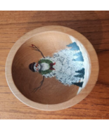 HANDPAINTED SNOWMAN CHRISTMAS HOLIDAY OVAL WOOD BOWL 6&quot; X 5.5&quot; - £10.08 GBP