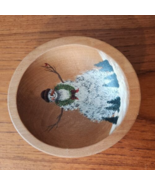 HANDPAINTED SNOWMAN CHRISTMAS HOLIDAY OVAL WOOD BOWL 6&quot; X 5.5&quot; - £9.58 GBP