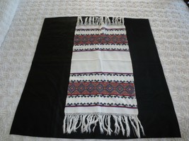 Colorful Hand Embroidered Geometric Design Cotton Fringed RUNNER--15 1/2&quot; X 35&quot; - £11.85 GBP