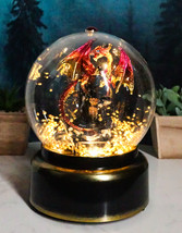 Red Dragon On Rocky Mountain Castle Musical LED Light Air Powered Water Globe - £33.67 GBP