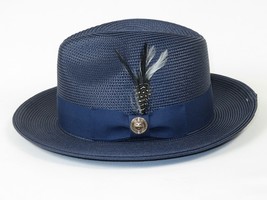 Men's Milani Straw Braided Fedora Hat Soft Crushable FDS-002 Solid Navy image 4