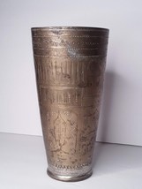 Antique Indian Tinned Bronze tall cup with etched Palace designs - £66.26 GBP