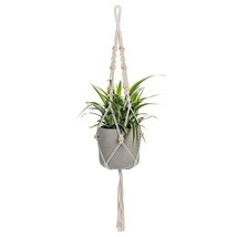 Macrame Plant Hanger with Tail and Beads 42 inch long Cotton Wood Natural Color image 2