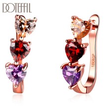 DOTEFFIL 925 Silver Multicolor AAA Zircon Heart-Shaped Rose Gold Earrings For Wo - £15.11 GBP