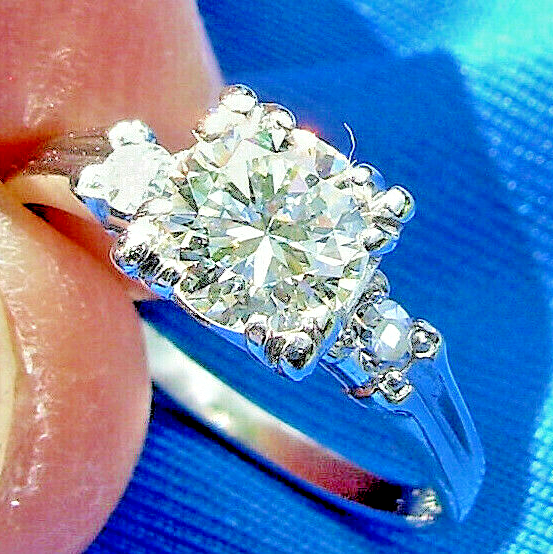 Earth mined Diamond Deco Engagement Ring 14k White Gold Vintage Estate Solitaire Item image 8