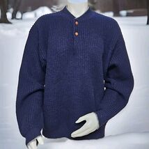 Woolrich Henley Sweater Vintage Mens Sz M Navy Blue Pure Wool Button Yale - €31,30 EUR