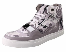 Versace Collection V900357 Grey Camo Print Hi Top Canvas Fashion Sneakers Shoes - $325.00