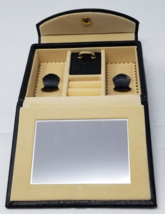 Travel Jewelry Case Box Lined Black Vinyl Mirror Pockets Drawer Rings Holder - $15.15