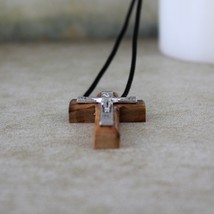 Handmade Natural Olive Wood Cross Metal Crucifix, Wooden Cross Jerusalem Holy La - $29.95