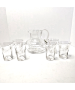 Vintage Clear Crystal Starburst or Sunburst Pitcher and 6 Glasses FLAWS - $59.59