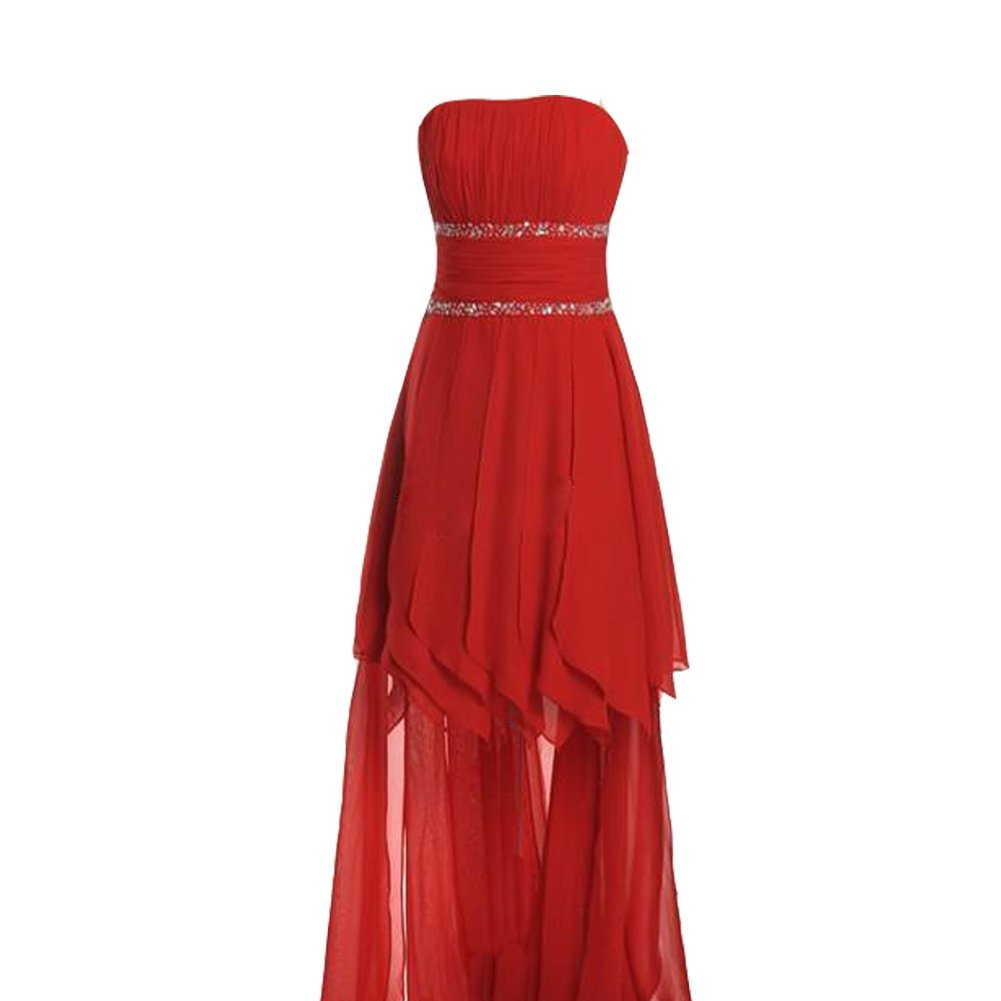 Kivary Women's Chiffon High Low Ruffles Beaded Strapless Prom Homecoming Dresses