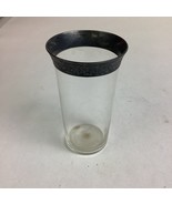 Glass Tumbler With Silver Plated &amp; Etched Top Edge - 5”H - $14.84