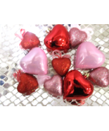 Valentines Day Pink Red Glitter Hearts 3" & 2" Ornaments Decorations Set of 10 - £15.10 GBP