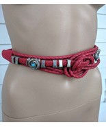 80s Red Leather Rope Belt Macrame Vintage S XS - £25.99 GBP