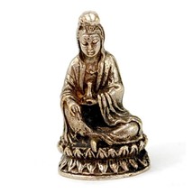 MINIATURE WHITE BRONZE KWAN YIN STATUE 1&quot; Tiny Amulet Talisman Charm Qua... - $14.95