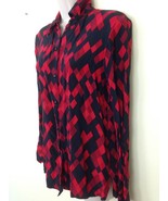 Casual Corner Womens sz 2 Red Black Diamond  Vtg USA Made Rayon Button T... - £3.95 GBP