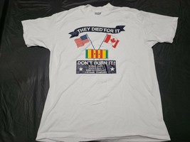 VTG 90s &quot;They Died For It&quot; American Canadian Flag War Military Shirt XL ... - £5.41 GBP