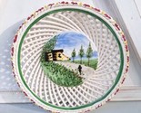 Vintage ITALY Handpainted Art Lattice Ceramic Country Farm Round Plate 7.5&quot; - £9.33 GBP