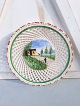 Vintage ITALY Handpainted Art Lattice Ceramic Country Farm Round Plate 7.5&quot; - £9.32 GBP