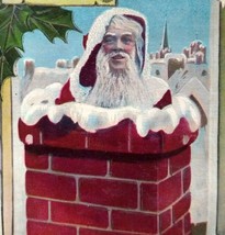 Santa Claus Christmas Postcard Life Like Saint Nick Inside Chimney Antique 1240 - £14.57 GBP