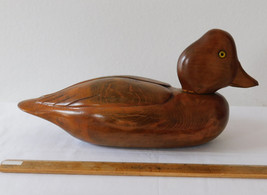 Vintage 1960s 1970s Carved Wood Duck Decoy Glass Eyes Swivel Head 13 Inch - £23.43 GBP