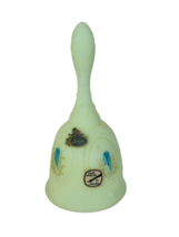 Fenton art glass figurine bell J Brown SIGNED Custard Vaseline Bluebird bird vtg - £51.43 GBP