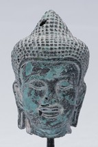 Antik Khmer Stil Bronze Halterung Buddha Kopf Statue - 15.5cm/15.2cm - £198.20 GBP